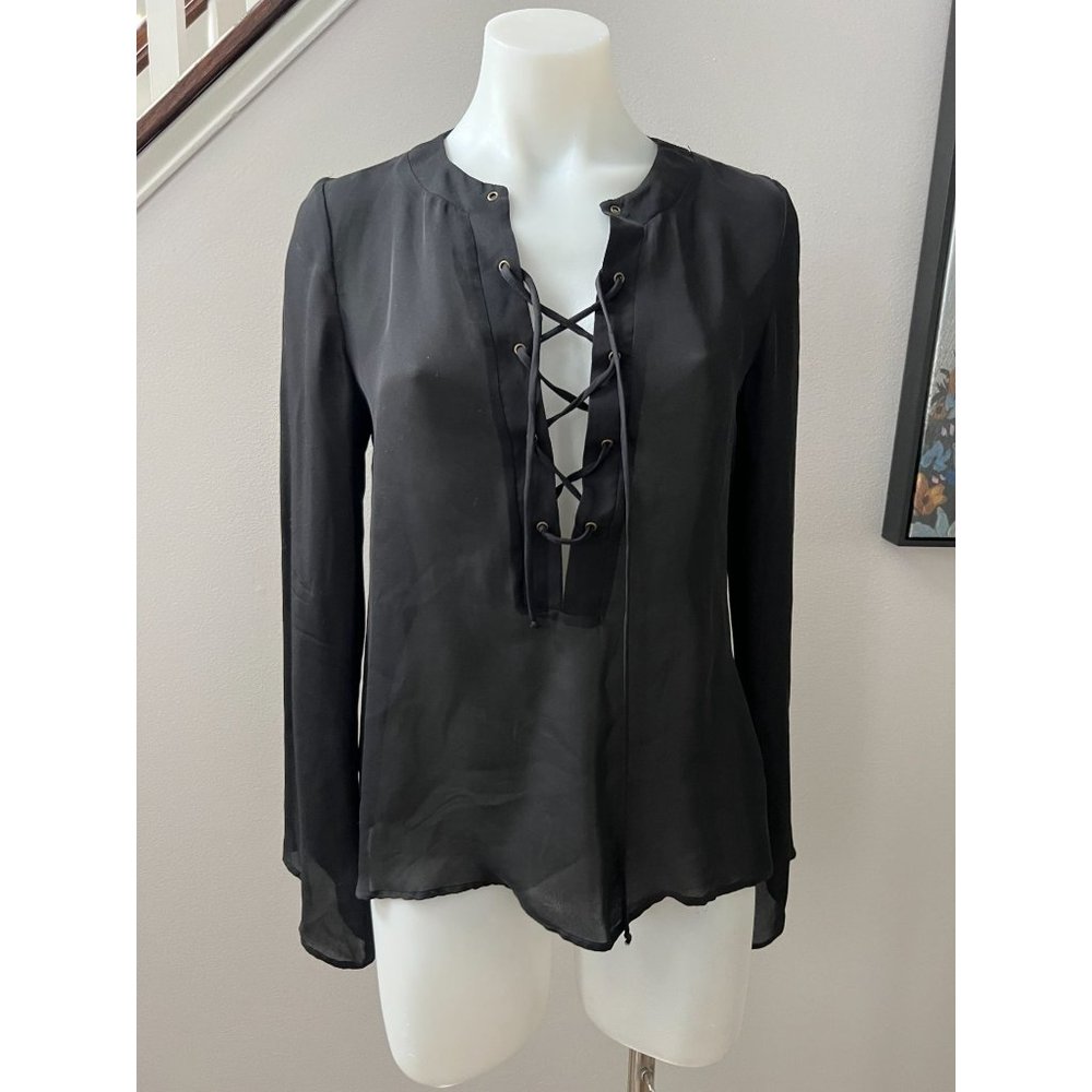 Ramy Brook Black Lace-Up Silk Blouse